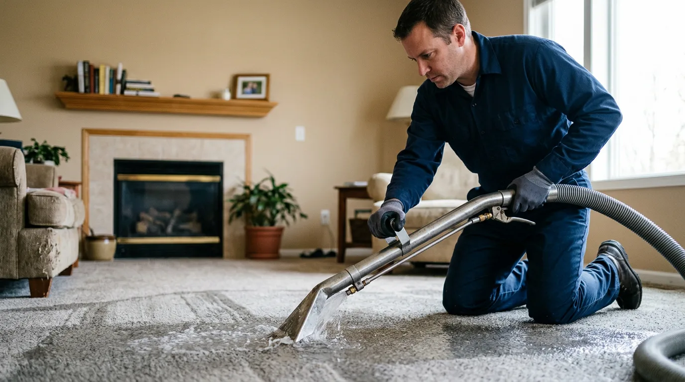 Water damage restoration technician working near Pomona, KS